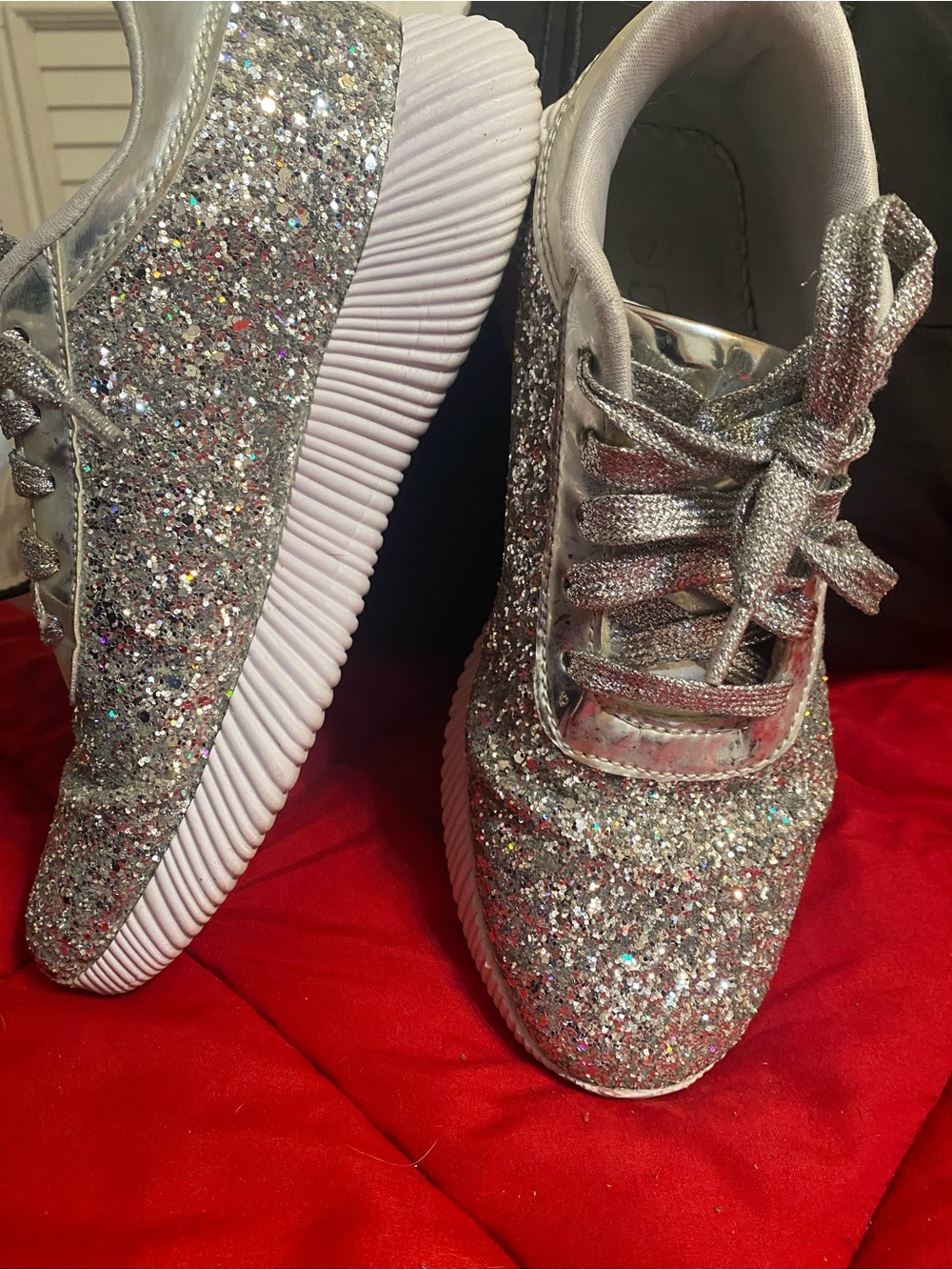 Silver Glitter Platform Soft sole sneaker